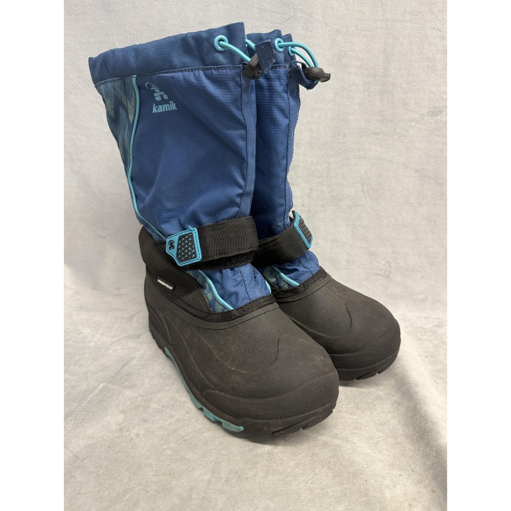 Kamik Boots Youth Size 6 Blue Black Waterproof Winter Snow Insulated Drawstring